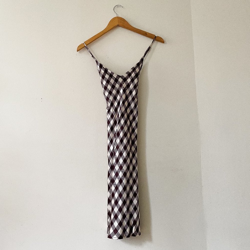 NWT TOPSHOP GINGHAM SLIP DRESS IN BROWN CHECK